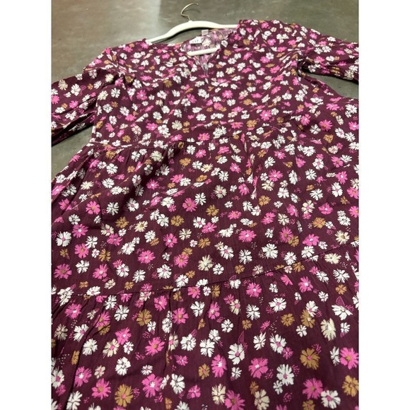 Gap V-Neck Sz XS Oversized Long Sleeve Tiered Ditsy Floral Boho Dress Pockets - Picture 3 of 8